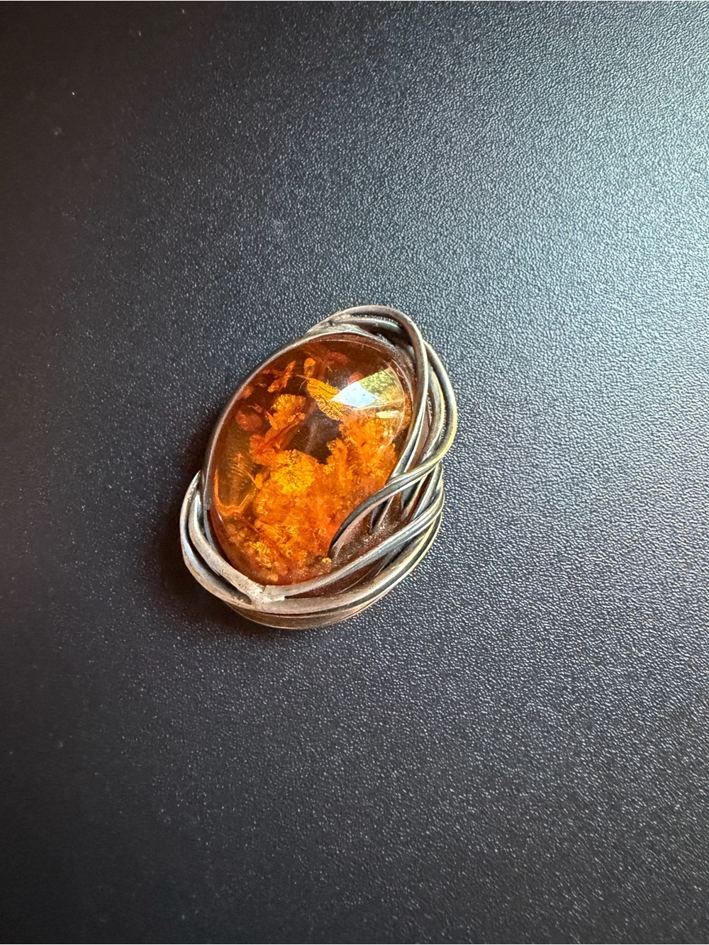 Artisan Vintage Amber Brooch with 925 Silver Wire Wrap - Picture 5 of 5